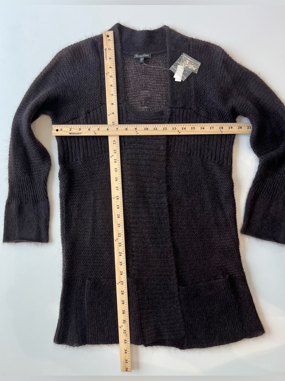 Eileen Fisher Mohair Blend Snap Front Cardigan Sweater M Purple/Charcoal Pockets - Picture 5 of 8
